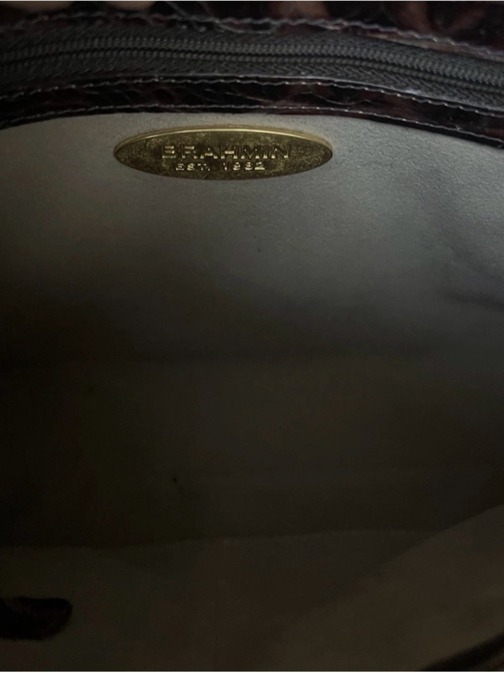 Brahmin Dark Brown Croc-Embossed Leather Shoulder Bag - Picture 8 of 10